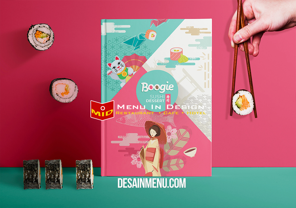 desain menu makanan, boogie sushi, buku menu
